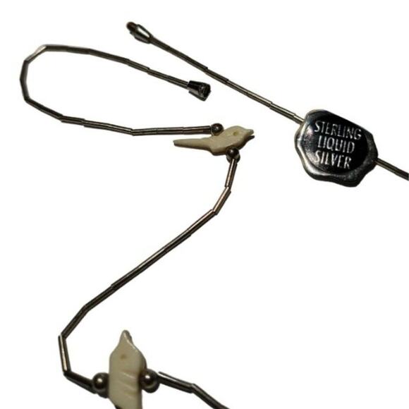 1970s Carved Bird Shell Beads Liquid Silver Single Strand Boho Necklace 16 Inch - Picture 8 of 8